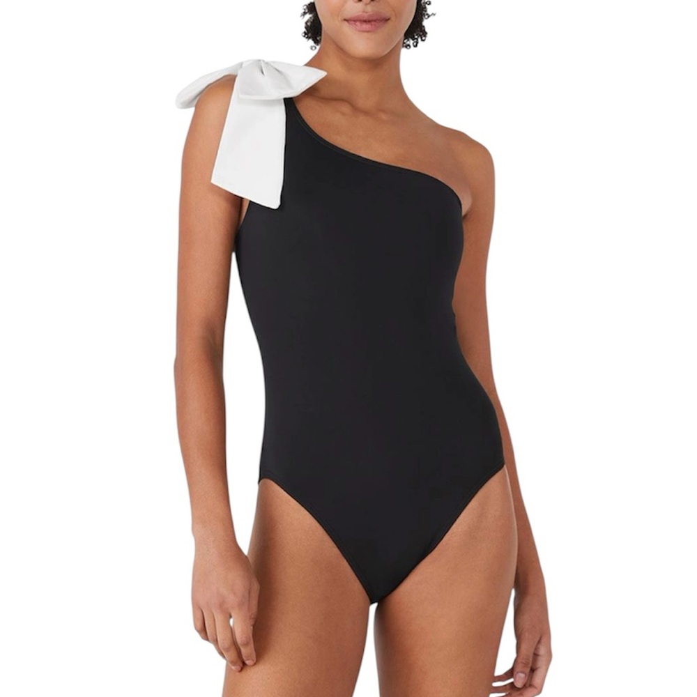 kate spade Black One-Shoulder One-Piece Swimsuit with White Bow